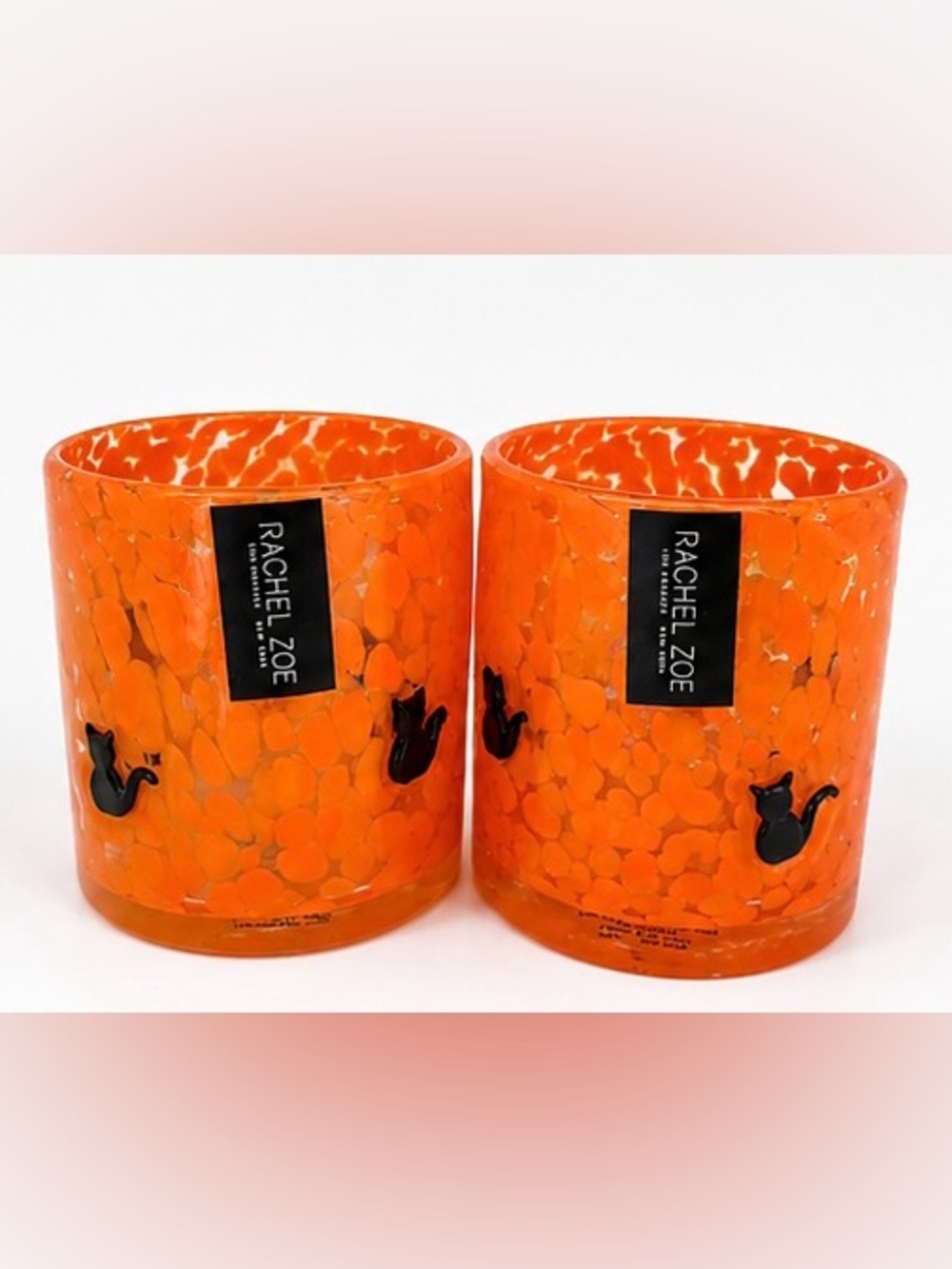 Rachel Zoe Halloween Orange Black Cat Glass Tumblers Set of 2